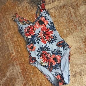 Kona Sol Tropical Floral Crossback One Piece Swimsuit